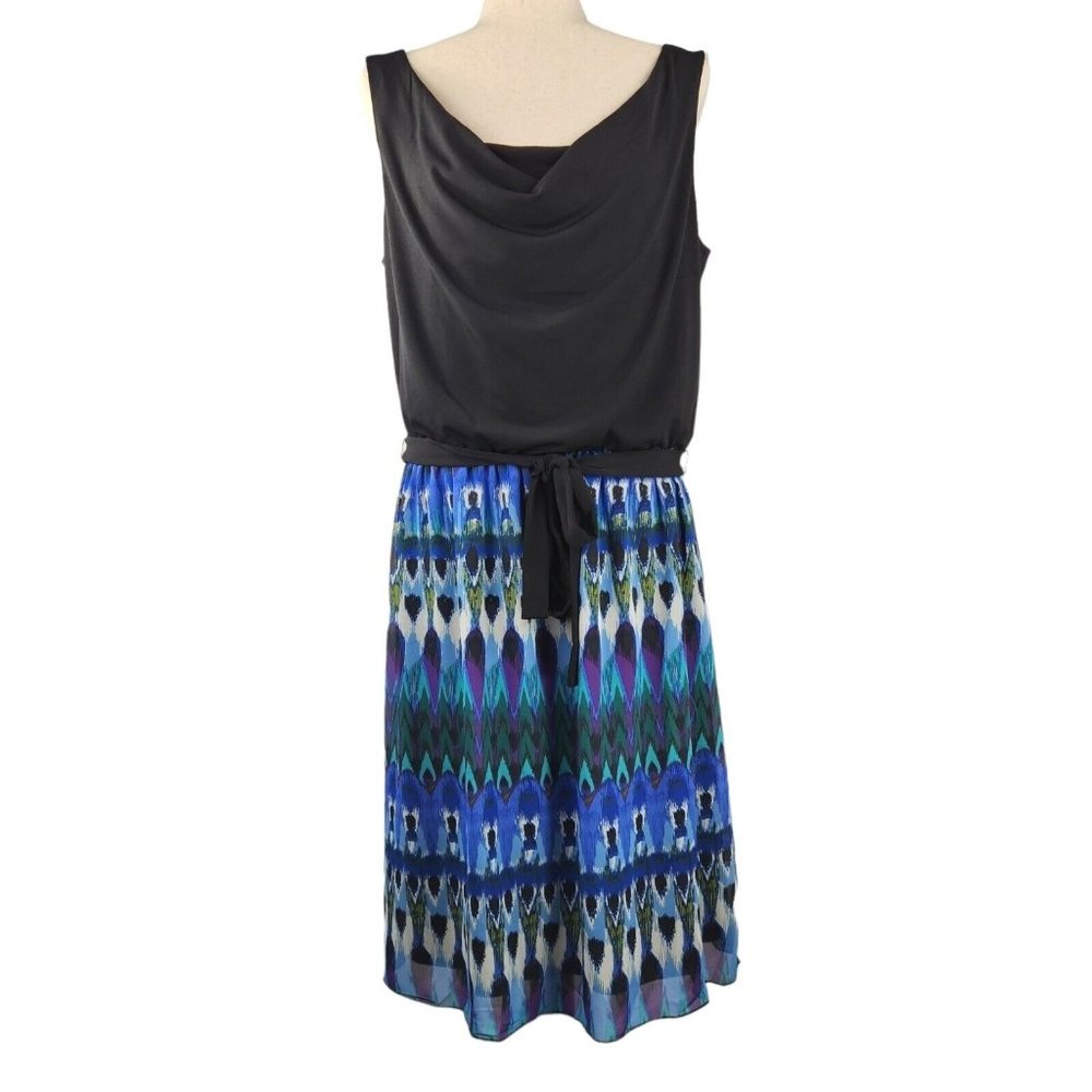 NorthStyle‎ Womens Tank Dress Sz 12 Black Graphic Print Tie Waist Southwest